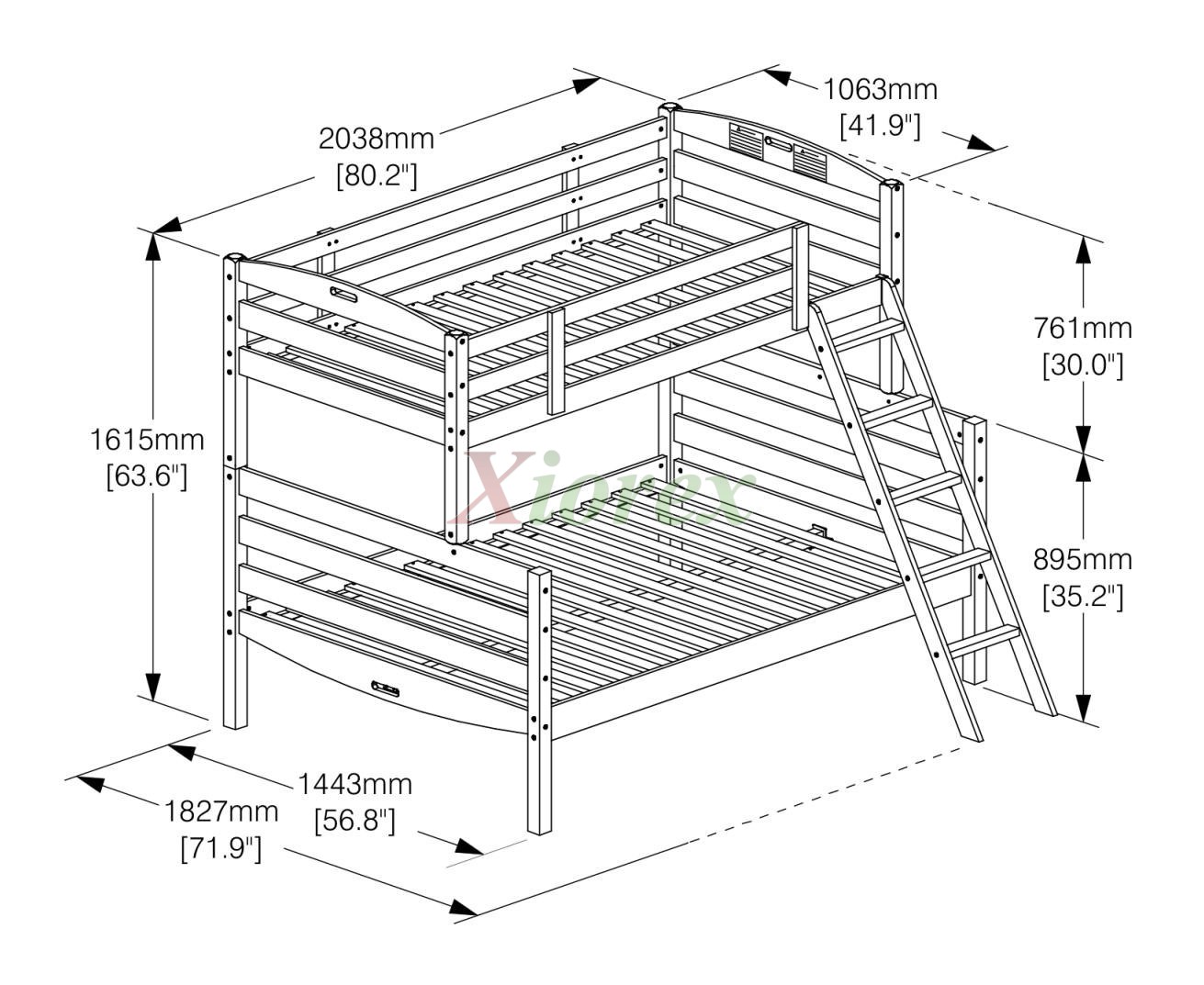 Twin Bunk Bed Full, Full Bunk Bed Dimensions